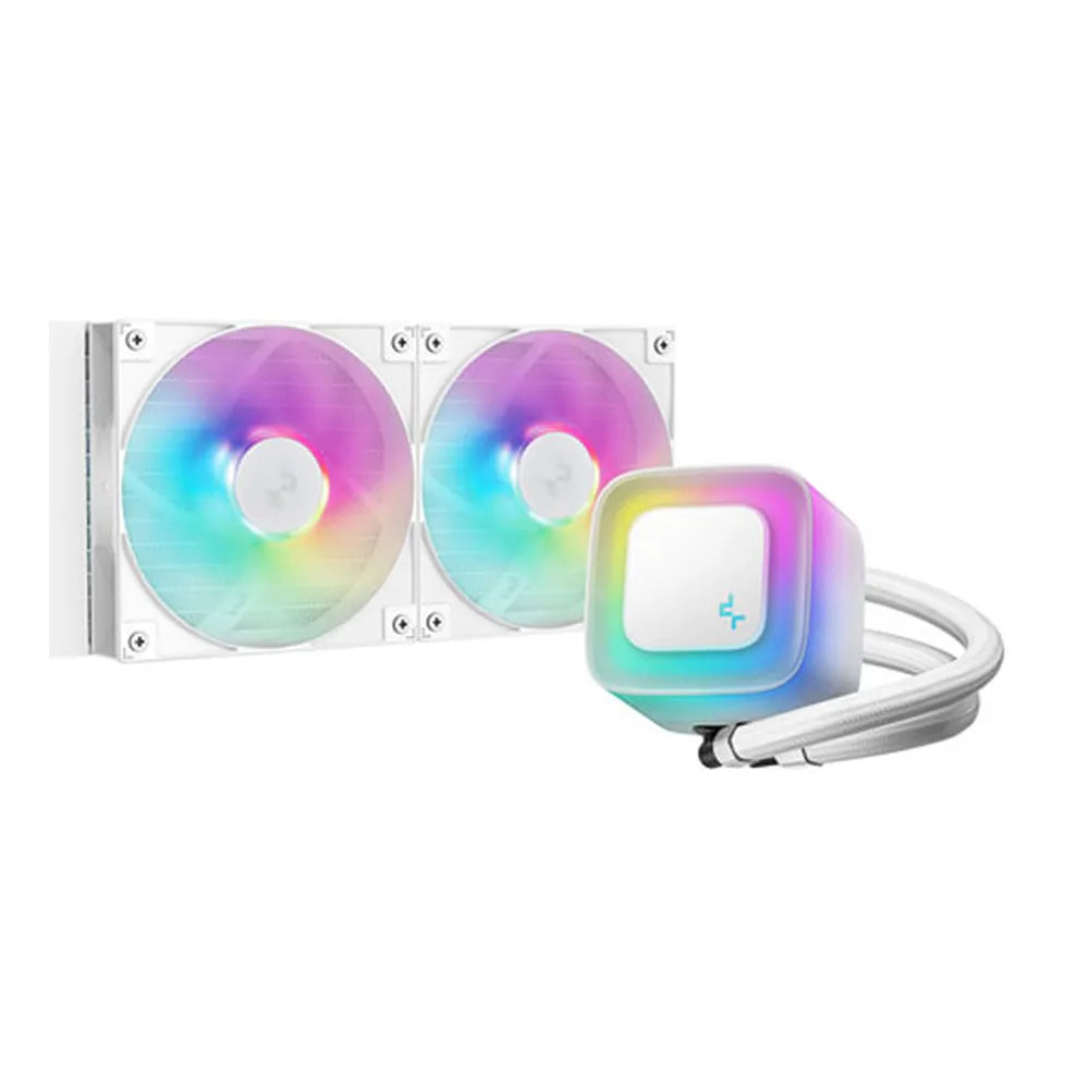 مبرد سائل DeepCool LE240 V2 AIO، غطاء LED RGB قابل للتوجيه، يدعم مقابس Intel وAMD، 2 × مراوح RGB، أبيض، ضمان لمدة سنة | R-LE240-WHAMMN-G-2