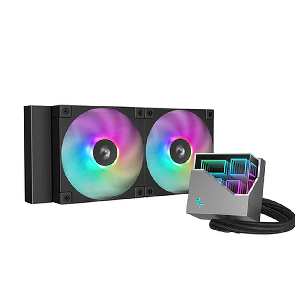 مبرد سائل ديب كول LT240 AIO، رادياتير 240 مم، غطاء موشور RGB LED قابل للتحكم، يدعم مقابس Intel و AMD، مروحتان RGB، أسود، ضمان سنة واحدة | R-LT240-BKAMNC-G-1