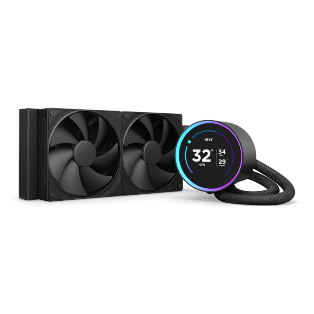 NZXT Kraken Elite 240 AIO Liquid Cooler, 2.72" IPS Display, Supports Intel, AMD Sockets, F120P Static Pressure Fans, Black, 1 Year Warranty | RL-KN24E-B1
