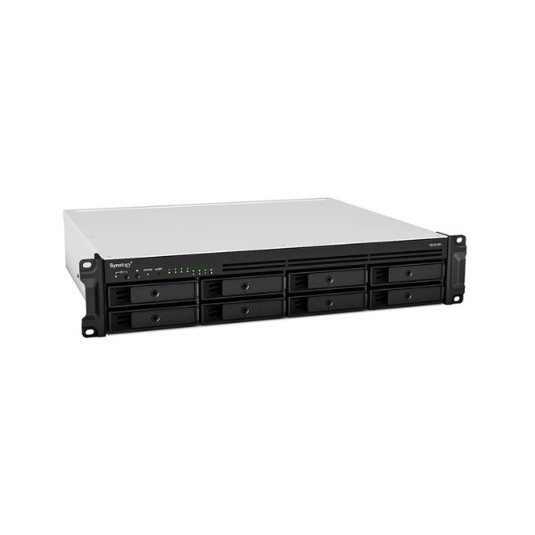 محرك أقراص Synology RackStation RS1221+ ذو 8 خانات، معالج AMD Ryzen V1500B، ذاكرة وصول عشوائي (RAM) سعة 4 جيجابايت، 170.23 وحدة حرارية بريطانية/ساعة، محرك أقراص قابل للتبديل السريع، RJ-45، USB 3.2، eSATA، ضمان لمدة عام | RS1221+