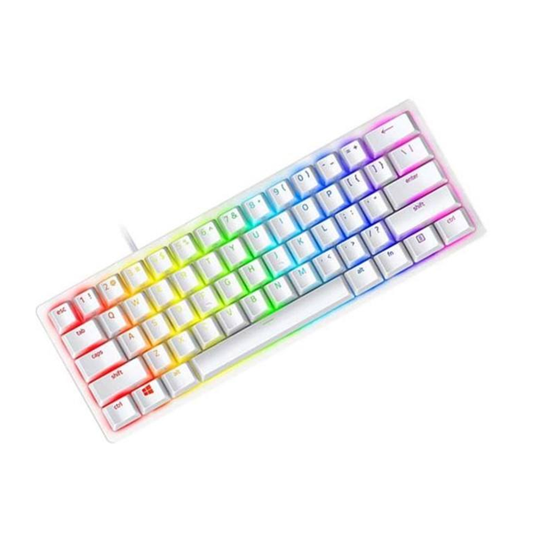 لوحة مفاتيح ألعاب Razer Huntsman Mini 60% AR GB Mechanical، أحمر USB Wi، Razer Clicky Optical Switches (Purple)، Doubleshot PBT Keycaps، مانع للتداخل مع N-Key Rollover، معدل استجابة 1000Hz، Mercury (White)، ضمان سنة واحدة | RZ03-03390300-R3M1