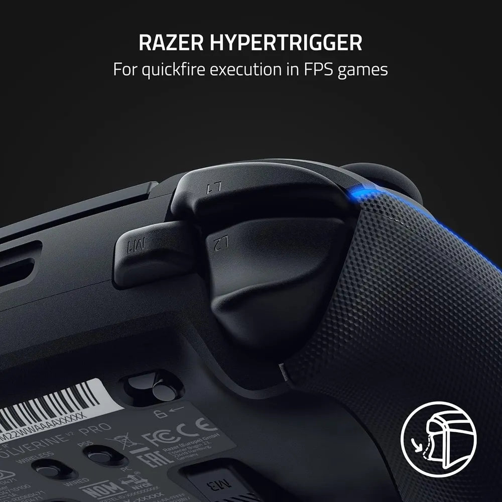 Razer Wolverine V2 Pro Wireless Gaming Controller، Mecha-Tactile Action أزرار، 8-Way Microswitch D-Pad، HyperTrigger، 6 Remapable أزرار، عمر بطارية Up to 28 Hours، Chroma RGB Lighting، أسود، ضمان سنة واحدة | RZ06-04710200-R3G1