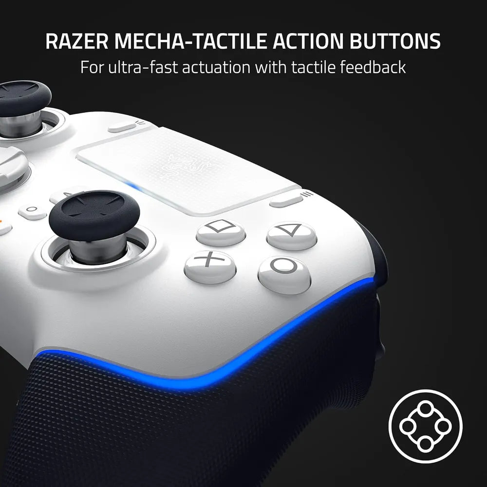 وحدة التحكم اللاسلكية للألعاب Razer Wolverine V2 Pro، أزرار ميكانيكية لمسية، لوحة اتجاهات دقيقة بـ 8 اتجاهات، مشغلات HyperTrigger، 6 أزرار قابلة لإعادة التعيين، متوافقة مع بلاي ستيشن 5 والكمبيوتر الشخصي، أبيض، ضمان لمدة سنة | RZ06-04710200-R3G1