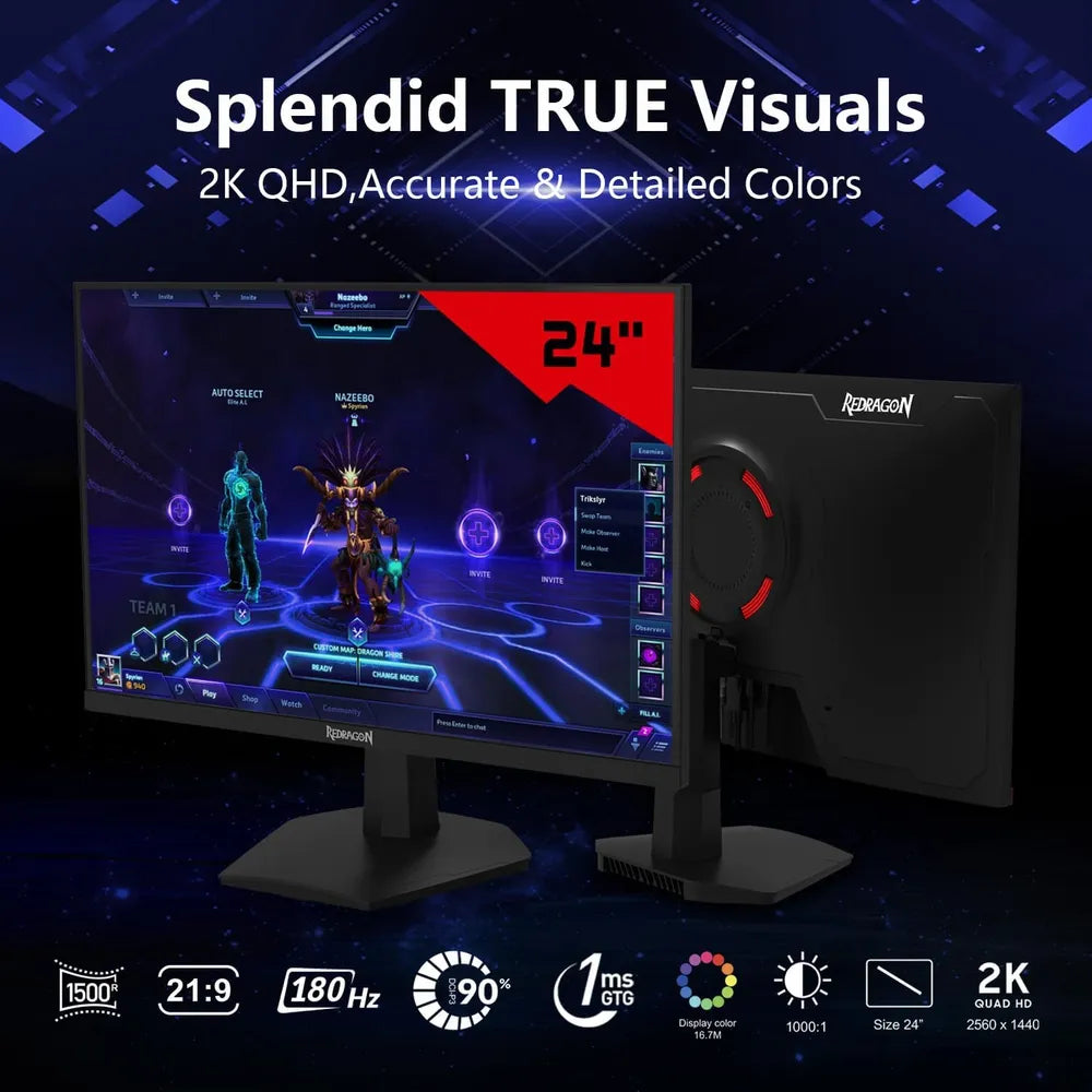 Redragon AZUR-III Gaming Monitor, 24" FHD (1920 x 1080) Resolution, 200Hz, Anti-glare, 1ms Response Time, HDMI, DP, Tilt Adjustable Stand, Black, 1 Year Warranty | GM24X5IPS