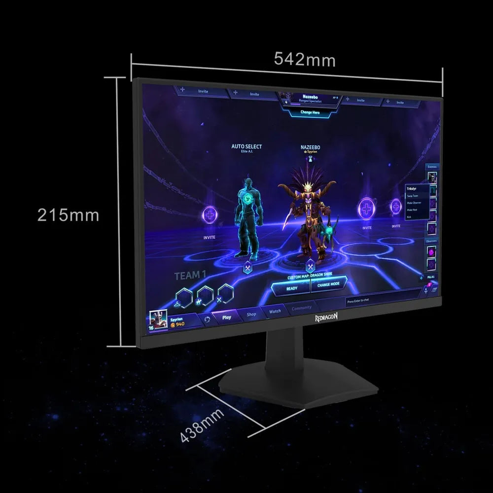 Redragon AZUR-III Gaming Monitor, 24" FHD (1920 x 1080) Resolution, 200Hz, Anti-glare, 1ms Response Time, HDMI, DP, Tilt Adjustable Stand, Black, 1 Year Warranty | GM24X5IPS