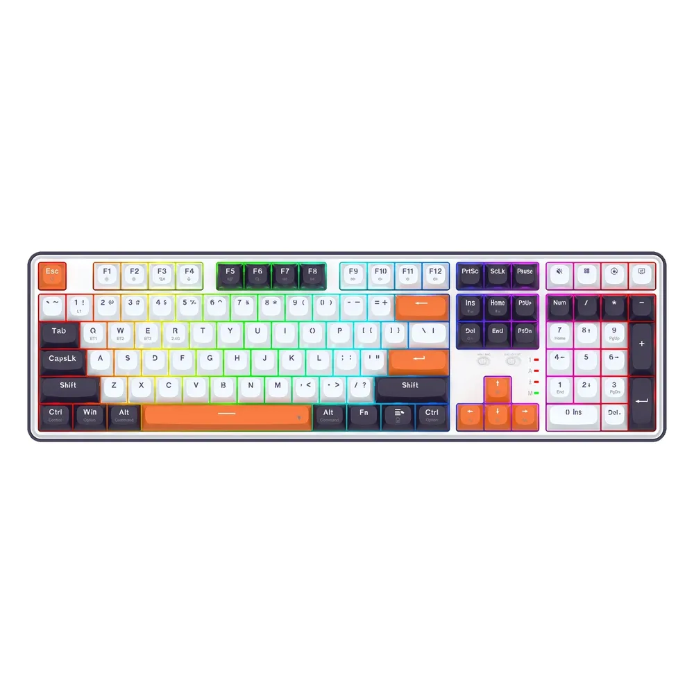 Redragon K689 Wyvern Pro Wireless Mechanical Gaming Keyboard, Full-size Layout, 2.4 GHz, Bluetooth 3.0/5.0 & USB-C Wired, Mint Mambo Linear Switches, RGB Backlight, 4000mAh Battery, Black, 1 Year Warranty | K689WBO-RGB-PRO