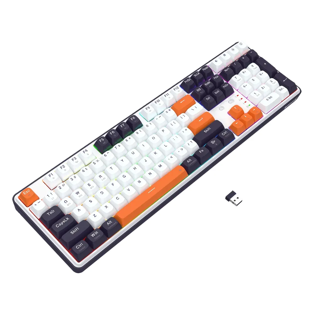 Redragon K689 Wyvern Pro Wireless Mechanical Gaming Keyboard, Full-size Layout, 2.4 GHz, Bluetooth 3.0/5.0 & USB-C Wired, Mint Mambo Linear Switches, RGB Backlight, 4000mAh Battery, Black, 1 Year Warranty | K689WBO-RGB-PRO