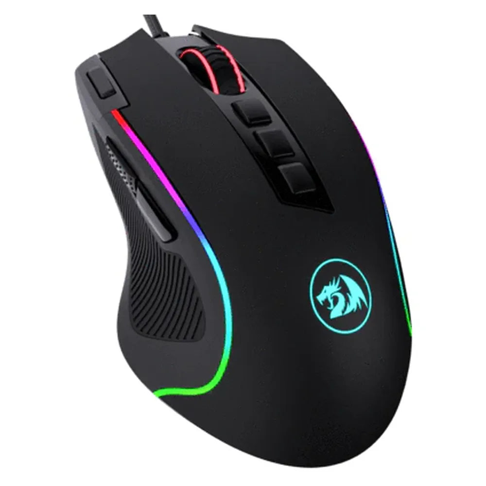 Redragon M612 Predator Wired Gaming Mouse, Wired-USB, Up to 8000 DPI, PixArt PAW3104 Optical Sensor, 1000Hz Polling Rate, HUANO Mechanical Switches, 9 Programmable Buttons, RGB Backlight, Black, 1 Year Warranty | M612-RGB