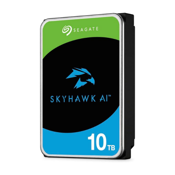 محرك الأقراص الثابتة للمراقبة Seagate SkyHawk AI مقاس 3.5 بوصة SATA، سعة 10 تيرابايت، 7200 دورة في الدقيقة، سرعة نقل بيانات 245 ميجابايت/ثانية، ذاكرة تخزين مؤقت 256 ميجابايت، ضمان سنة واحدة | ST10000VE001