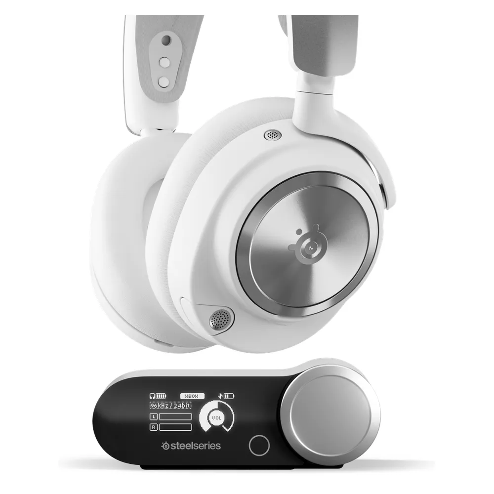 SteelSeries Arctis Nova Pro Wireless Gaming Headphones for PC & PlayStation, 2.4 GHz Wireless, Bluetooth, Over-Ear, Cosed Back, ClearCast Gen 2 Microphone, 40 mm Speaker with Neodymium Magnets, White, 1 Year Warranty | 61524