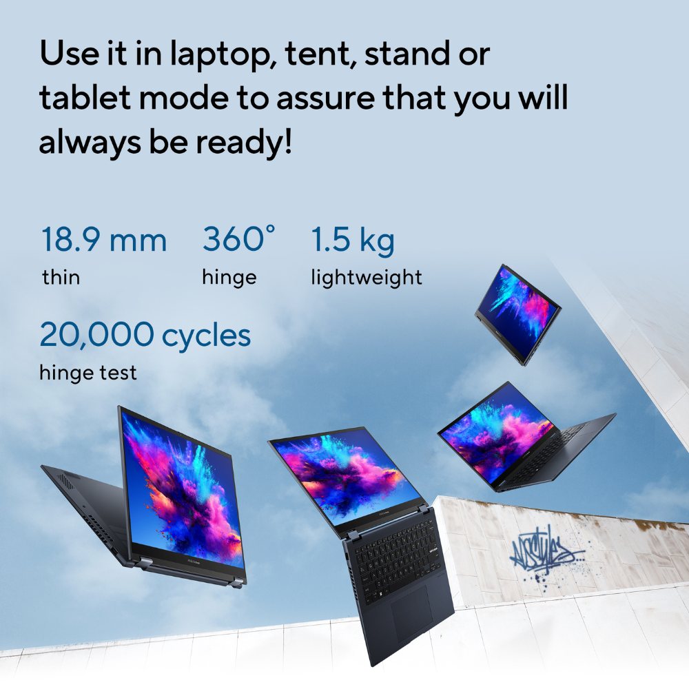 جهاز ASUS Vivobook S14 Flip بمعالج Intel Core i5-13420H وذاكرة وصول عشوائي (RAM) سعة 16 جيجابايت و SSD سعة 512 جيجابايت وشاشة لمس WUXGA مقاس 14 بوصة ونظام تشغيل Windows 11 Home ولوحة مفاتيح عربية وإنجليزية وضمان لمدة سنة | TP3402VA-LZ669W