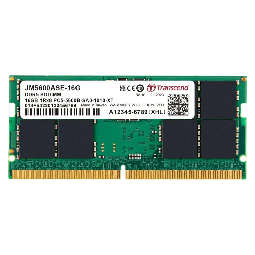 Transcend SO-DIMM Memory Module، 16GB (1x16GB)، DDR5 DRAM، 5600 MT/s، ضمان سنة واحدة | JM5600ASE-16G