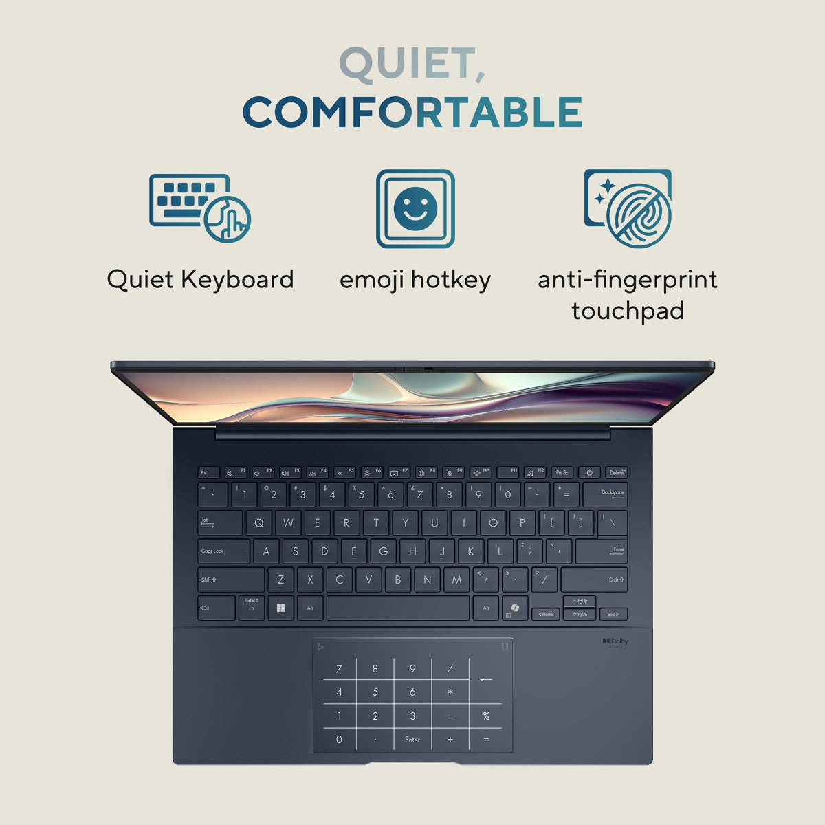 Asus Zenbook 14 Laptop, Intel Core Ultra 9 285H Processor, 32GB RAM, 1TB SSD, Intel Arc Graphics, 14" 3K OLED 120Hz Touch Display, Windows 11 Home, Backlit English & Arabic Keyboard, Ponder Blue, 1 Year Warranty | UX3405CA-SU855W