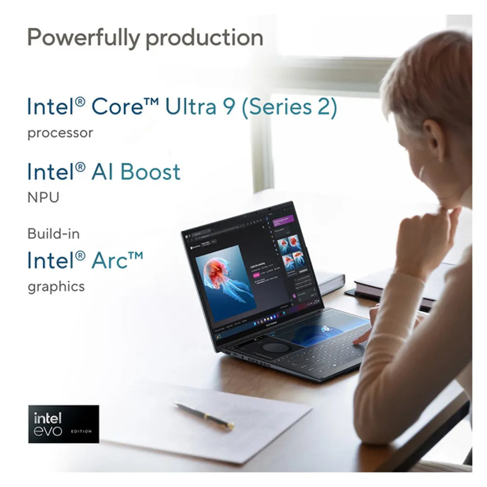 ASUS Zenbook Duo Intel Core Ultra 7 Processor, 32 GB LPDDR5X RAM, 1TB SSD, 14" OLED Display, Intel Arc Graphics, Windows 11 Home, Basalt Gray, 1 Year Warranty | UX8406CA-OLED7