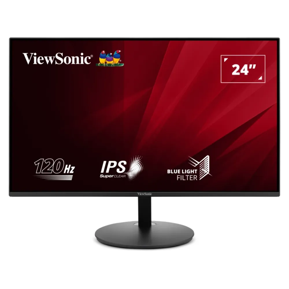 شاشة ViewSonic VA24E1-H، بدقة 24 بوصة FHD (1920 × 1080)، 120 هرتز، مضادة للتوهج، زمن استجابة 5 مللي ثانية (GtG)، HDMI، VGA، حامل قابل للإمالة، لون أسود، ضمان 3 سنوات | VA24E1-H