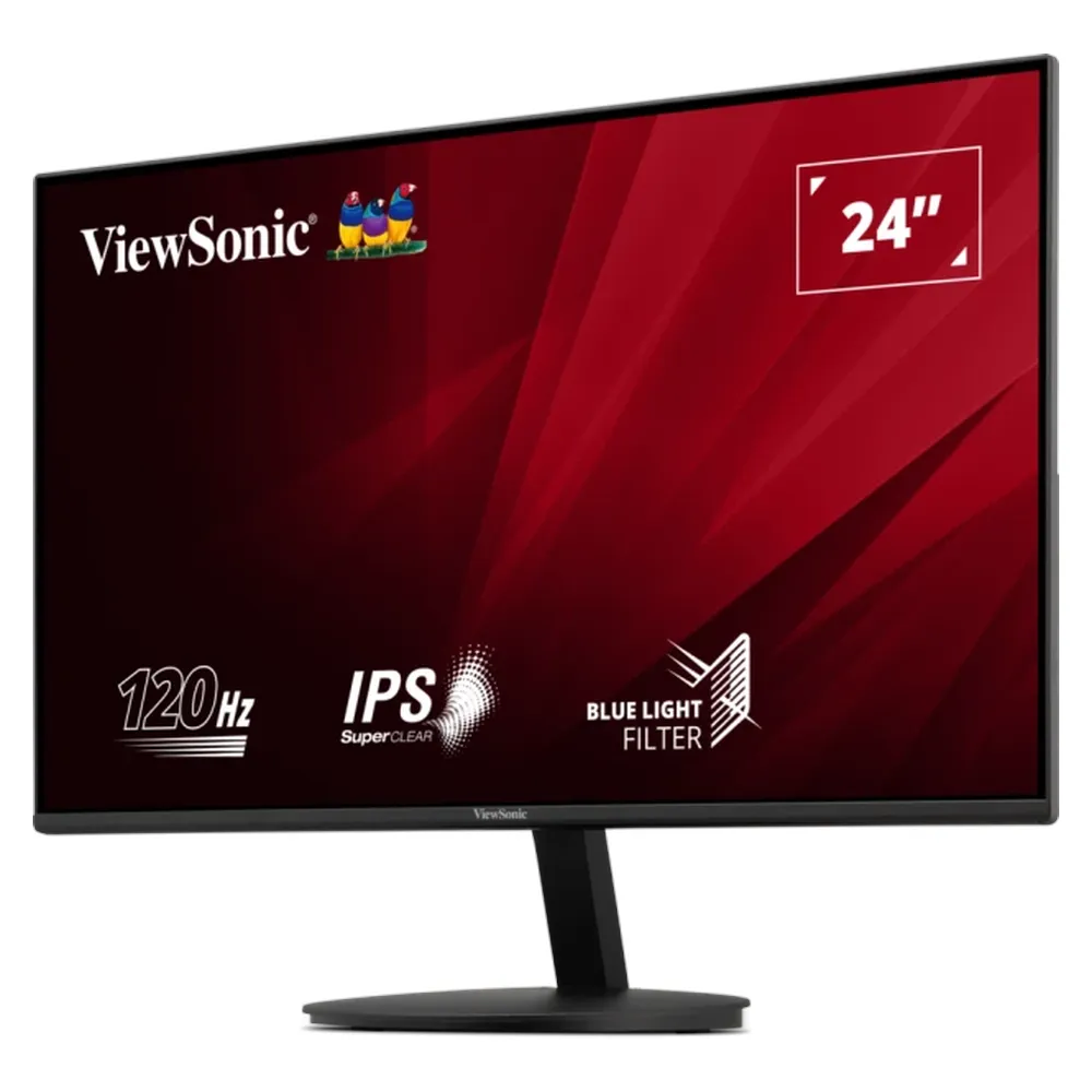 شاشة ViewSonic VA24E1-H، بدقة 24 بوصة FHD (1920 × 1080)، 120 هرتز، مضادة للتوهج، زمن استجابة 5 مللي ثانية (GtG)، HDMI، VGA، حامل قابل للإمالة، لون أسود، ضمان 3 سنوات | VA24E1-H