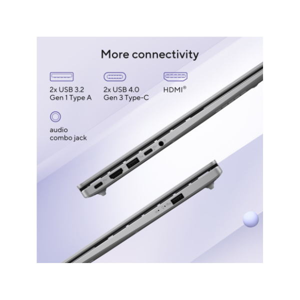 جهاز ASUS Vivobook 14 Snapdragon X X1 26 100، ذاكرة وصول عشوائي (RAM) سعة 16 جيجابايت، قرص صلب ذو حالة صلبة (SSD) سعة 1 تيرابايت، شاشة WUXGA مقاس 14 بوصة، ويندوز 11 هوم، لوحة مفاتيح إنجليزية وعربية، ذهبي بلاتيني، ضمان سنة واحدة | X1407QA-LY046W