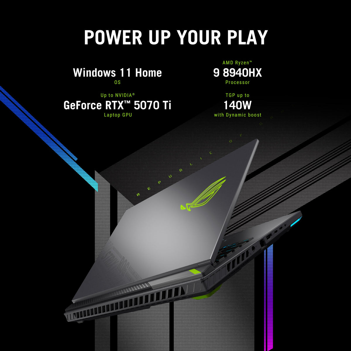 Asus ROG Strix G16 Gaming Laptop, AMD Ryzen 9 8940HX Processor, 32GB RAM, 1TB SSD, 12 GB Nvidia RTX 5070 Ti Graphics, 16" FHD+ 165Hz Display, Windows 11 Home, English & Arabic Keyboard, Eclipse Gray, 1 Year Warranty | G614PR-RV009W
