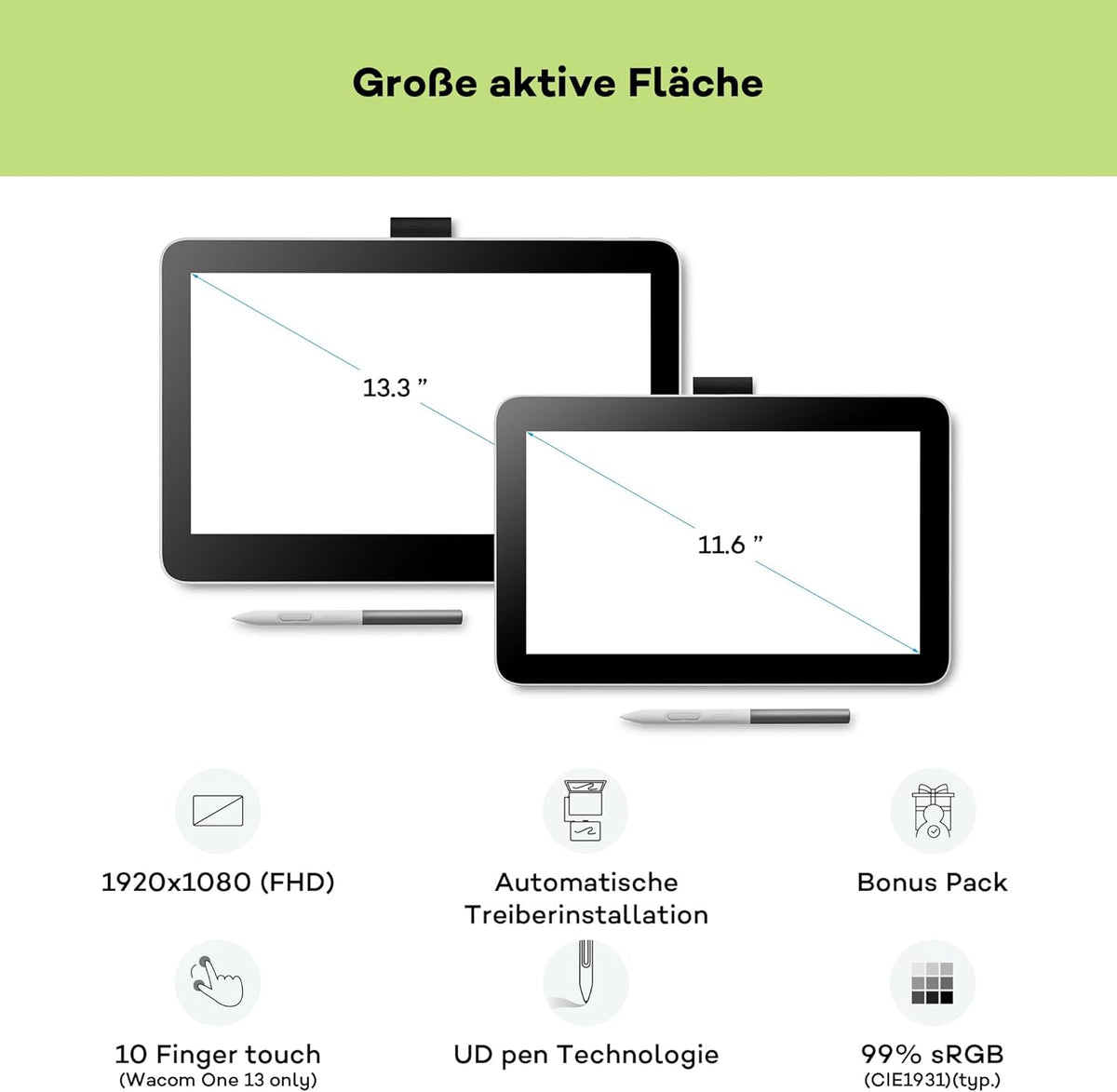 Wacom One 13 touch 13.3" Pen Display, 1 Year Warranty | DTH134W0B