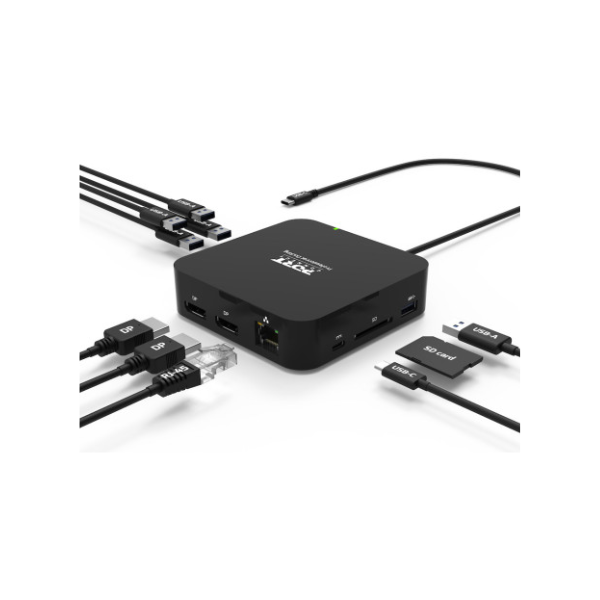 محطة إرساء متنقلة USB-C بمنفذين بدقة 4K لـ 9 أجهزة، DisplayPort، 85 واط، سرعة نقل بيانات 5 جيجابت/ثانية، طول الكابل 30 سم، ضمان سنة واحدة | 901907