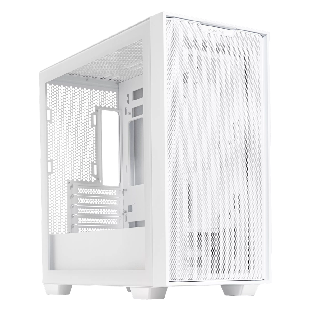 صندوق كمبيوتر Asus A21 mATX، لوحة زجاجية مقواة، دعم بطاقة رسومات بطول 380 مم، USB 3.2 Gen 1، مساحة وفيرة لتنظيم الكابلات، أبيض، ضمان سنة واحدة | 90DC00H3-B09010