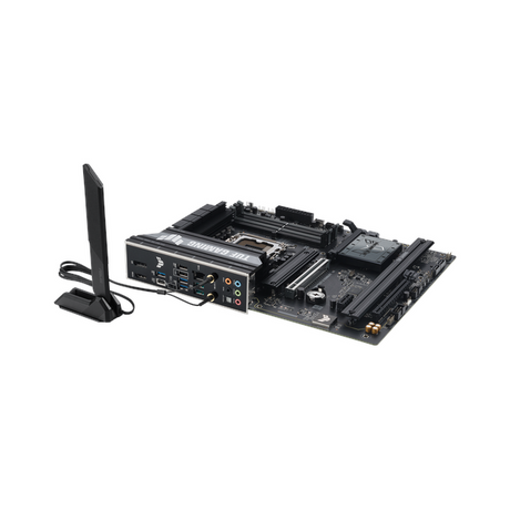 لوحة أم Asus TUF GAMING B860-PLUS WiFi، مقبس LGA 1851، مقاس ATX، ذاكرة DDR5، PCIe 5.0 مع SafeSlot Core+، Wi-Fi 7، بلوتوث v5.4، HDMI، DisplayPort، Thunderbolt 4، إيثرنت Realtek 2.5 GB With TUF LANGuard، إضاءة Aura Sync، ضمان سنة واحدة