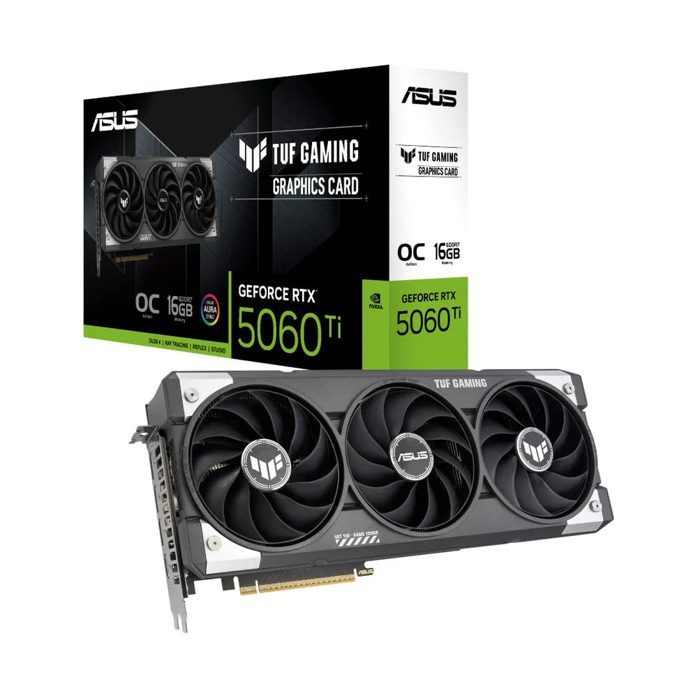 Asus TUF Gaming GeForce RTX 5060 Ti OC Edition Graphics Card, GDDR7 16 GB 128-bit Memory, HDMI 2.1b & DP 2.1b Outputs, PCI Express 5.0, 2692 MHz Core Clock, 28  GBps Memory Clock, 1 Year Warranty | 90YV0MG0-M0NA00