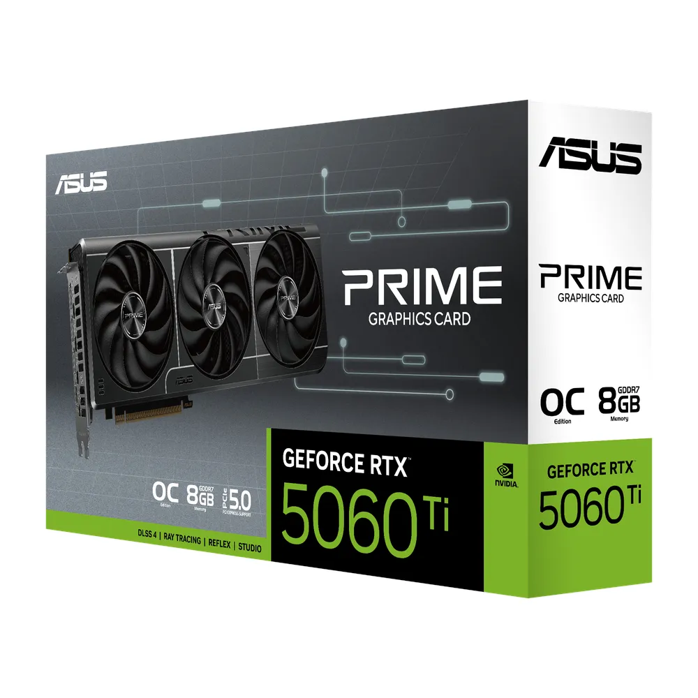 Asus PRIME GeForce RTX 5060 Ti OC Edition Graphics Card, GDDR7 8 GB 128-bit Memory, HDMI 2.1b & DP 2.1b Outputs, PCI Express 5.0, 2647 MHz Core Clock, 28  GBps Memory Clock, 1 Year Warranty | 90YV0MP0-M0NA00