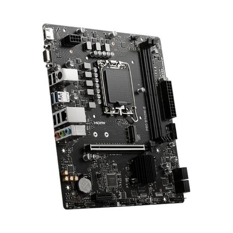 Msi PRO B760M-E Motherboard, LGA 1700 Socket, mATX Form Factor, DDR5 Ram, PCIe 4.0, USB 5 GBps, HDMI 1.4, VGA, Realtek RTL8111H Gigabit LAN, PCI-E Steel Armor, 1 Year Warranty | 911-7D48-065