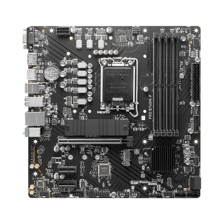 Msi PRO B760M-P Motherboard, LGA 1700 Socket, mATX Form Factor, DDR5 Ram, PCIe 4.0, USB 10 GBps, HDMI 1.4, VGA, Realtek RTL8111H Gigabit LAN, PCI-E Steel Armor, 1 Year Warranty | 911-7E02-026