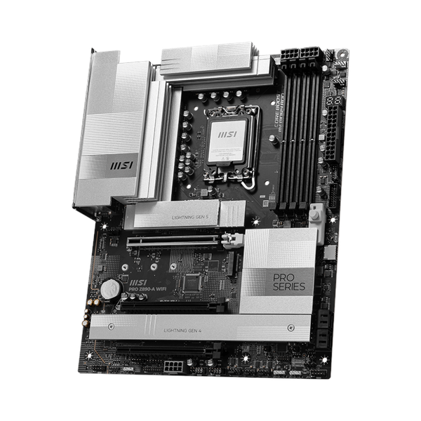 Msi PRO Z890-A WiFi Motherboard, LGA 1851 Socket, ATX Form Factor, DDR5 Ram, PCIe 5.0, Intel Wi-Fi 6E, Bluetooth 5.3, USB 40 GBps, HDMI 2.1, Thunderbolt4 (Type-C), Realtek 8126 5G LAN, EZ M.2 Shield Frozr II, 1 Year Warranty | 911-7E32-004