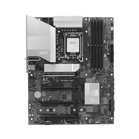 Msi PRO B860-P WiFi Motherboard, LGA 1851 Socket, ATX Form Factor, DDR5 Ram, PCIe 5.0 With EZ PCIe Clip II, Intel Wi-Fi 7, Bluetooth 5.4, USB 40 GBps, HDMI 2.1, DisplayPort 1.4, Thunderbolt4 (Type-C), Realtek 8126 5G LAN, EZ M.2 Shield Frozr II, 1 Year