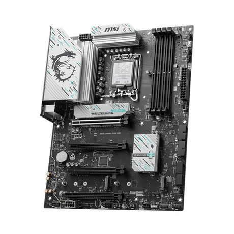 Msi B860 Gaming Plus WiFi Motherboard, LGA 1851 Socket, ATX Form Factor, DDR5 Ram, PCIe 5.0, Intel Killer BE1750x Wi-Fi 7 & Bluetooth 5.4, Thunderbolt4 Port, USB 10 GBps, Intel Killer E5000 5 GBps LAN, EZ M.2 Shield Frozr II, 1 Year Warranty |