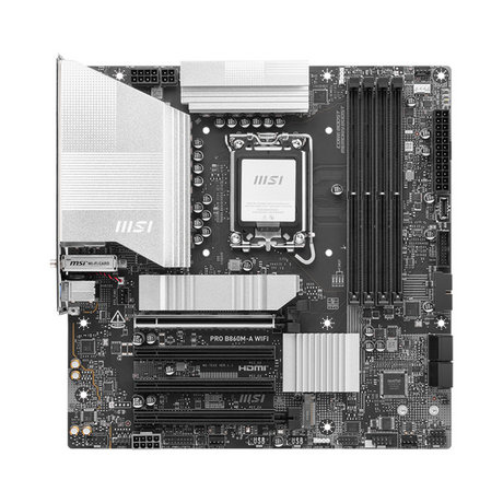 Msi PRO B860M-A WiFi Motherboard, LGA 1851 Socket, mATX Form Factor, DDR5 Ram, PCIe 5.0 With EZ PCIe Clip II, Intel Wi-Fi 7, Bluetooth 5.4, USB 40 GBps, HDMI 2.1, DisplayPort 1.4, Thunderbolt4 (Type-C), Realtek 8126 5G LAN, EZ M.2 Shield Frozr II, 1 Year
