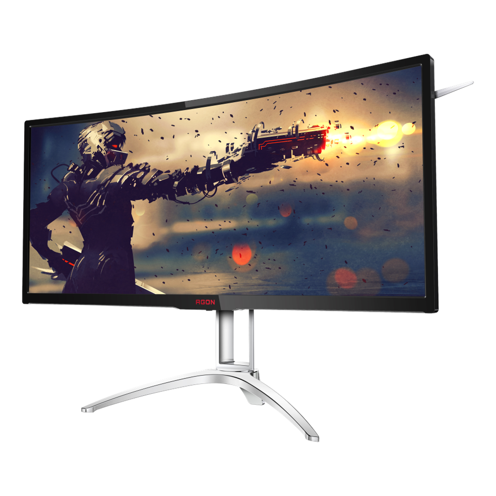 شاشة ألعاب AOC AGON AG352QCX منحنية فائقة الاتساع مقاس 35 بوصة، بدقة (2560x1080)، 200 هرتز، 4 مللي ثانية، FreeSync Premium، HDMI، DP، DVI و VGA، حامل قابل لتعديل الارتفاع/الإمالة/الدوران، أسود وفضي، ضمان لمدة عام | AG352QCX