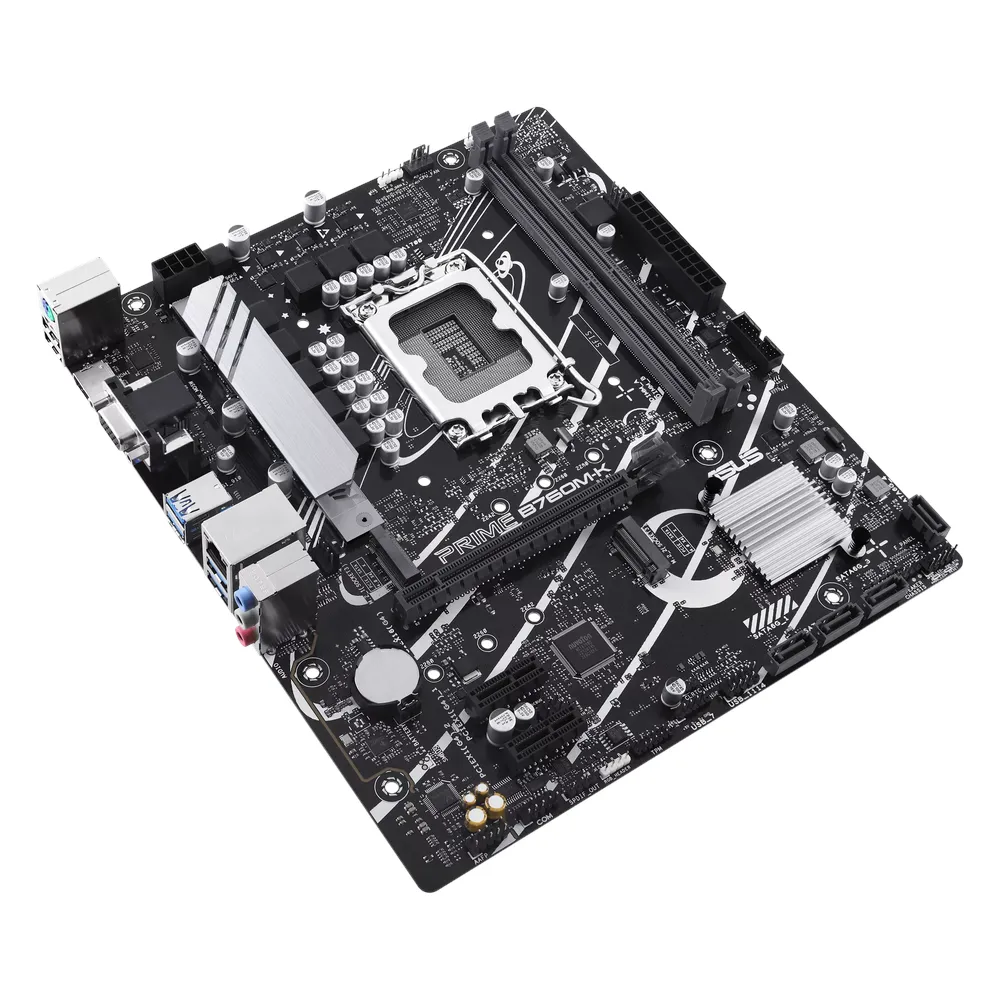 لوحة أم للألعاب Asus PRIME B760M-K، مقبس LGA1700، عامل الشكل mATX، ذاكرة وصول عشوائي DDR5، منفذ PCIe 4.0، USB 5Gbps، منفذ HDMI، منفذ VGA، إيثرنت Realtek 2.5Gb، مزامنة Aura Sync، ضمان لمدة سنة واحدة | 90MB1FI0-M0EAY0