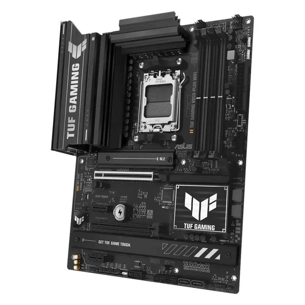 لوحة أم Asus TUF Gaming B850-PLUS WIFI، مقبس AM5، عامل الشكل ATX، ذاكرة DDR5، منفذ PCIe 5.0، منفذ USB 20Gbps، منفذ HDMI، منفذ DP، واي فاي 7، بلوتوث، منفذ إيثرنت Realtek 2.5Gb، درع I/O مُثبّت مسبقًا، Aura Sync، ضمان لمدة سنة | 90MB1J30-M0EAY0