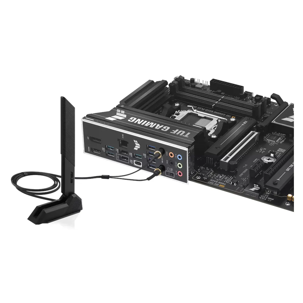 لوحة أم Asus TUF Gaming B850-PLUS WIFI، مقبس AM5، عامل الشكل ATX، ذاكرة DDR5، منفذ PCIe 5.0، منفذ USB 20Gbps، منفذ HDMI، منفذ DP، واي فاي 7، بلوتوث، منفذ إيثرنت Realtek 2.5Gb، درع I/O مُثبّت مسبقًا، Aura Sync، ضمان لمدة سنة | 90MB1J30-M0EAY0