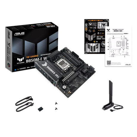 Asus TUF Gaming B850M-E WiFi Motherboard, AM5 Socket, mATX Form Factor, DDR5 Ram, PCIe 5.0 With SafeSlot Core+, Wi-Fi 6E, Bluetooth v5.4, HDMI, DisplayPort, Realtek 2.5Gb Ethernet With Asus LANGuard, Aura Sync, 1 Year Warranty | 90MB1LS0-M0EAY0