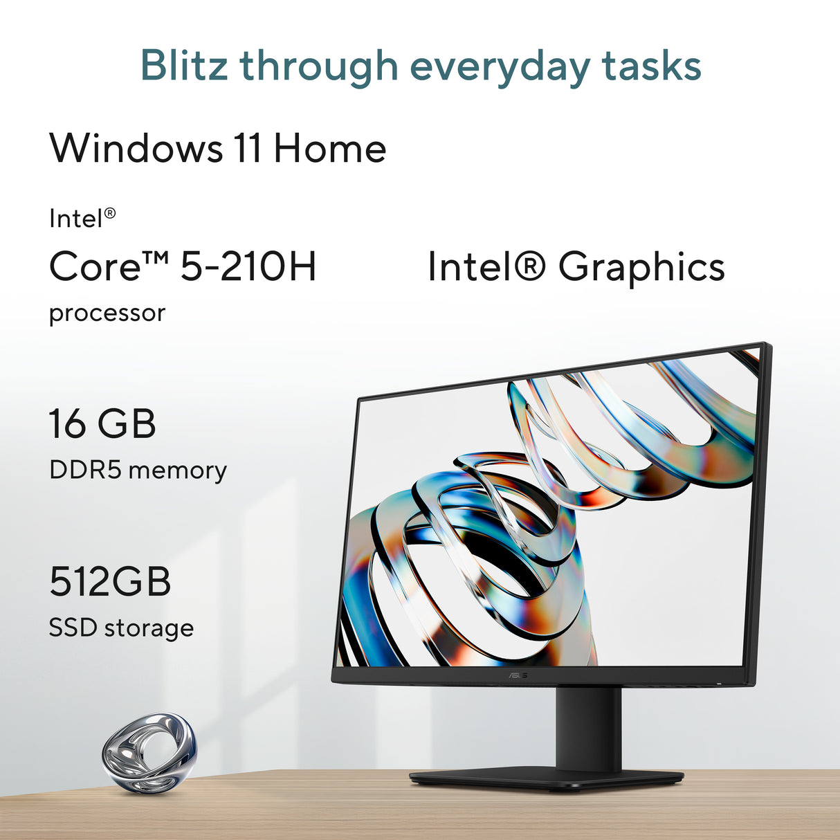 Asus V440VA All-in-One Desktop PC, Intel Core 5 210H Processor, 16GB RAM, 512GB SSD, 23.8" FHD 100Hz Display, Windows 11 Home, Speakers & 5M IR Camera, 120W Adapter, Sandstone Wireless Keyboard & Mouse Included, 3 Year Warranty | V440VA-C521016512W