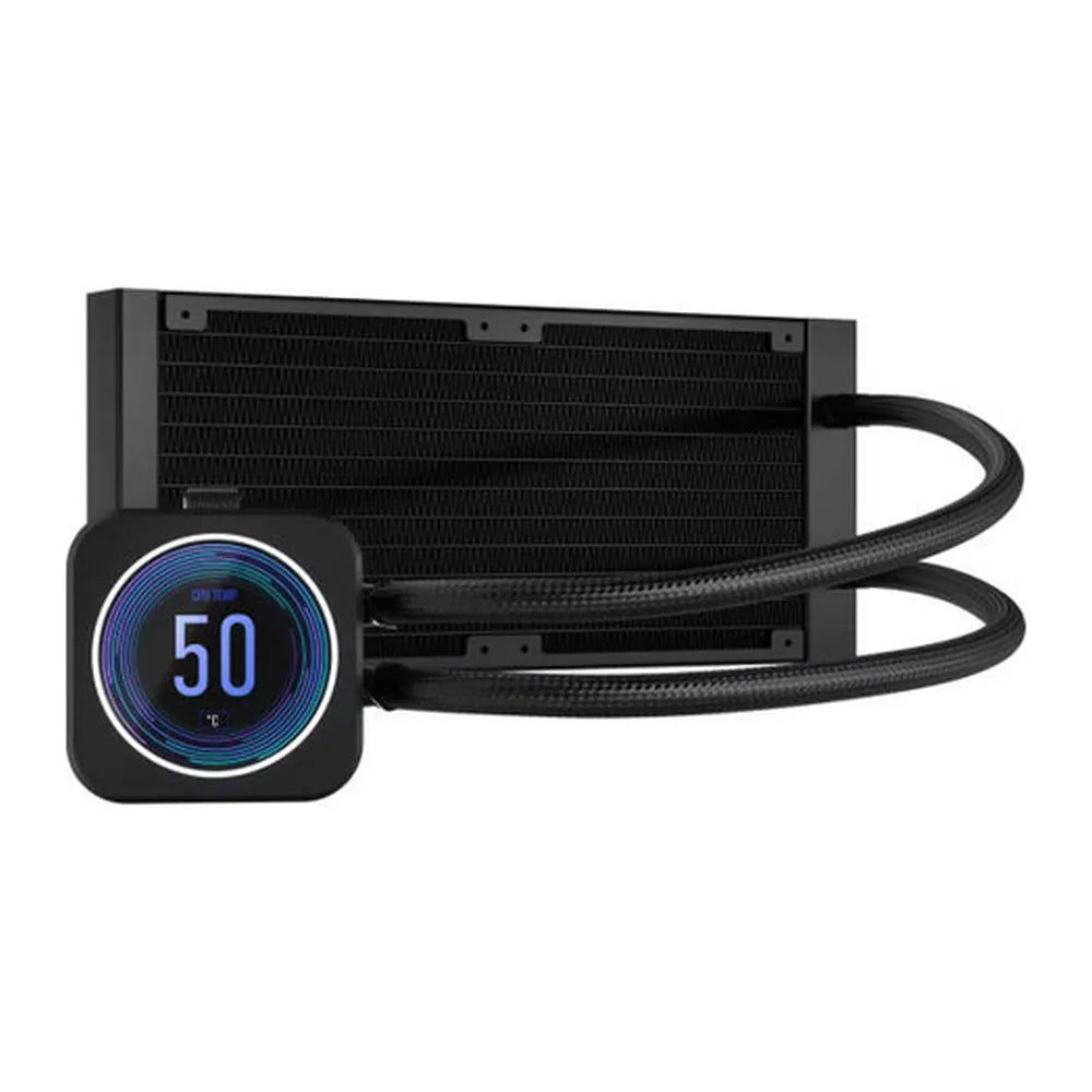 مبرد سائل كورسير iCUE H100i Elite XT AIO RGB، شاشة IPS LCD مقاس 2.1 بوصة، رادياتير 240 مم، يدعم مقابس Intel و AMD، أسود، ضمان لمدة سنة | CW-9060074-WW