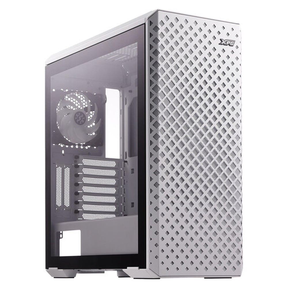 حافظة كمبيوتر XPG Defender Pro Mid-Tower E-ATX، لوحة جانبية من الزجاج المقوى مع تصميم لوحة شبكية، 3 مراوح XPG VENTO AR GB بحجم 120 ملم، دعم بطاقة رسوميات بطول 400 ملم، USB 3.0، أبيض، ضمان لمدة سنة | DEFENDERPRO-WHCWW