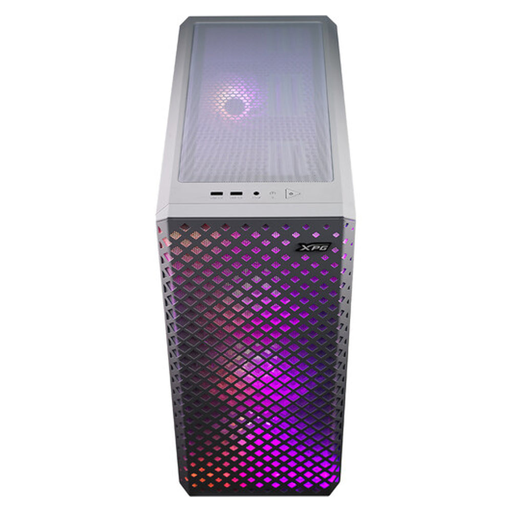 حافظة كمبيوتر XPG Defender Pro Mid-Tower E-ATX، لوحة جانبية من الزجاج المقوى مع تصميم لوحة شبكية، 3 مراوح XPG VENTO AR GB بحجم 120 ملم، دعم بطاقة رسوميات بطول 400 ملم، USB 3.0، أبيض، ضمان لمدة سنة | DEFENDERPRO-WHCWW