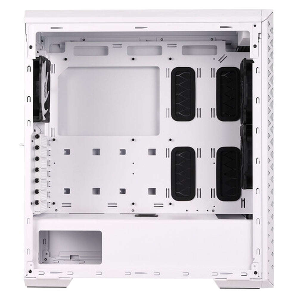 حافظة كمبيوتر XPG Defender Pro Mid-Tower E-ATX، لوحة جانبية من الزجاج المقوى مع تصميم لوحة شبكية، 3 مراوح XPG VENTO AR GB بحجم 120 ملم، دعم بطاقة رسوميات بطول 400 ملم، USB 3.0، أبيض، ضمان لمدة سنة | DEFENDERPRO-WHCWW