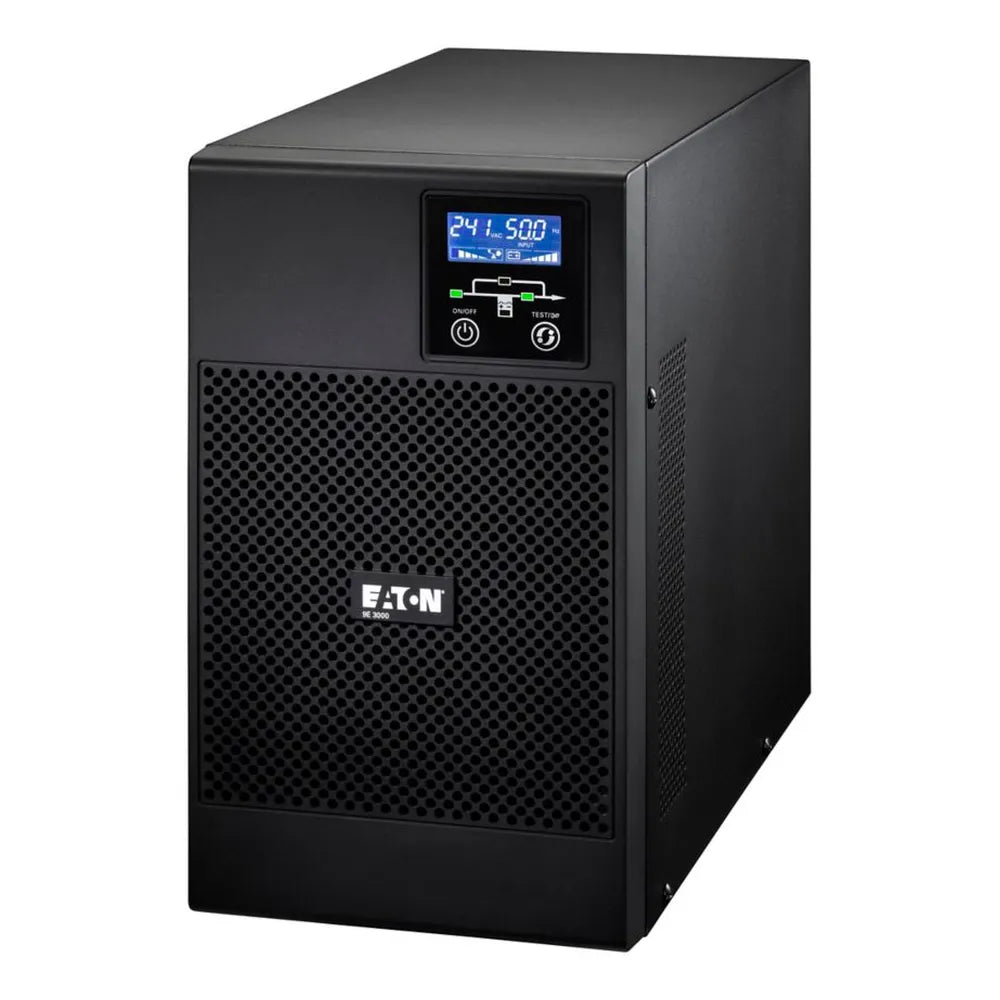 Eaton 9E UPS، 3000 فولت أمبير، 2400 واط، عامل شكل برج، شكل موجة خرج جيبية، تحويل مزدوج عبر الإنترنت، توصيل إدخال C20، شاشة LCD، بطارية حمض الرصاص محكمة الغلق، ضمان سنة واحدة | 9E3000i