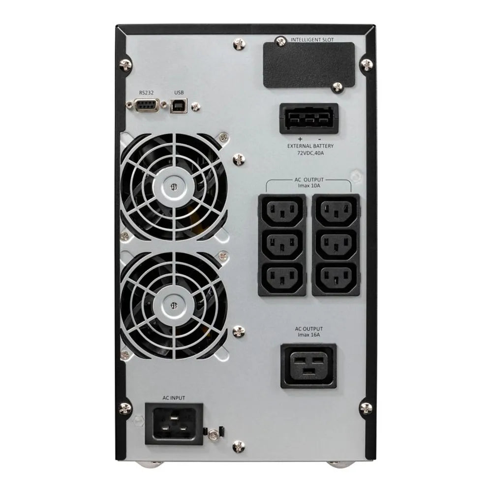 Eaton 9E UPS، 3000 فولت أمبير، 2400 واط، عامل شكل برج، شكل موجة خرج جيبية، تحويل مزدوج عبر الإنترنت، توصيل إدخال C20، شاشة LCD، بطارية حمض الرصاص محكمة الغلق، ضمان سنة واحدة | 9E3000i