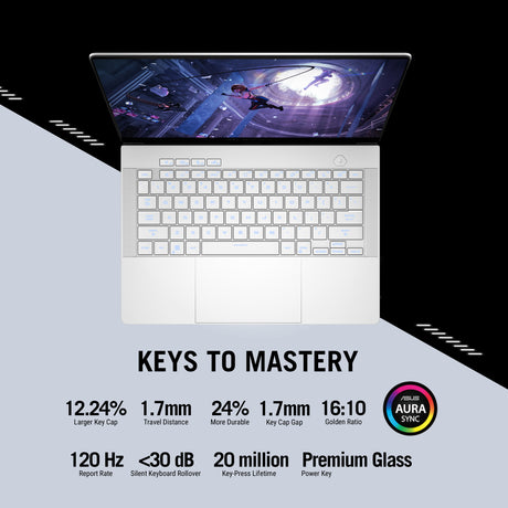 Asus ROG Zephyrus G14 AMD Ryzen AI 9 HX 370 Processor, 32 GB RAM, 1TB SSD, 8 GB NVIDIA RTX 5060, 14" 3K (2880 x 1800) OLED,Display, Windows 11 Home, English & Arabic Keyboard, Platinum White, 1 Year Warranty | GA403WM-AI-OLED-321W