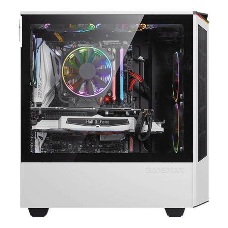 Gamemax Paladin T801 AR GB ATX PC Case, Tempered Glass Side Panel, 1 x AR GB 12cm Rainbow Fan, 360mm GPU Support, USB 3.1 Gen 1, White, 1 Year Warranty | GM-T801-PAL-WH