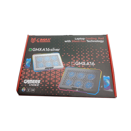 مبرد لابتوب للألعاب G-MAX مزود بـ 6 مراوح RGB طراز GMX-A16 فضي