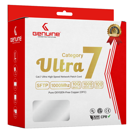 Genuine CAT7 S/FTP Cable, 2M Length, 23AWG Bare Copper, PVC Jacket, Gray, Box Pack, 1 Year Warranty | GNPC-C7SFTPGRY-2
